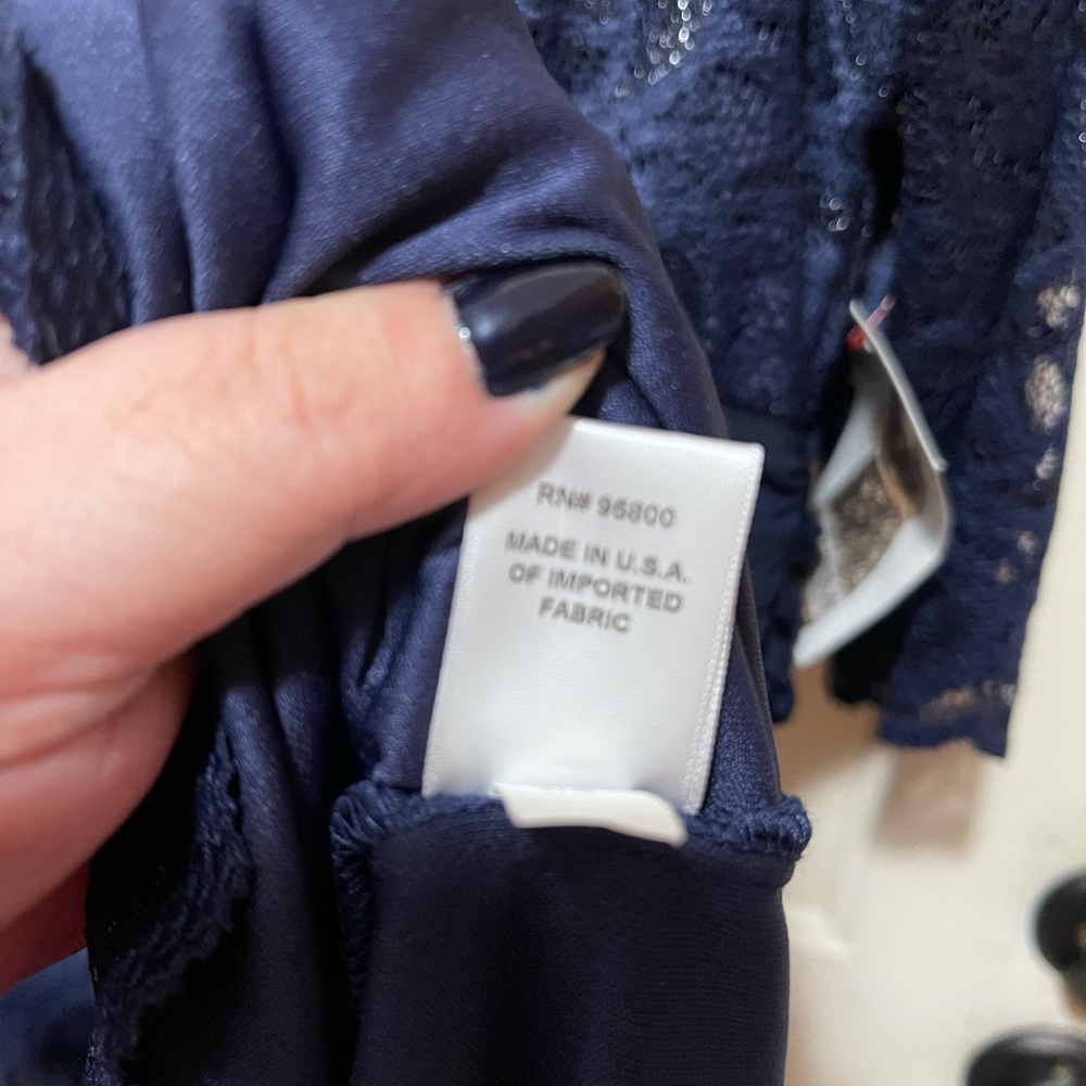 Chinese Royal Blue Floral Two Side Slits  Dress - Picture 5 of 9